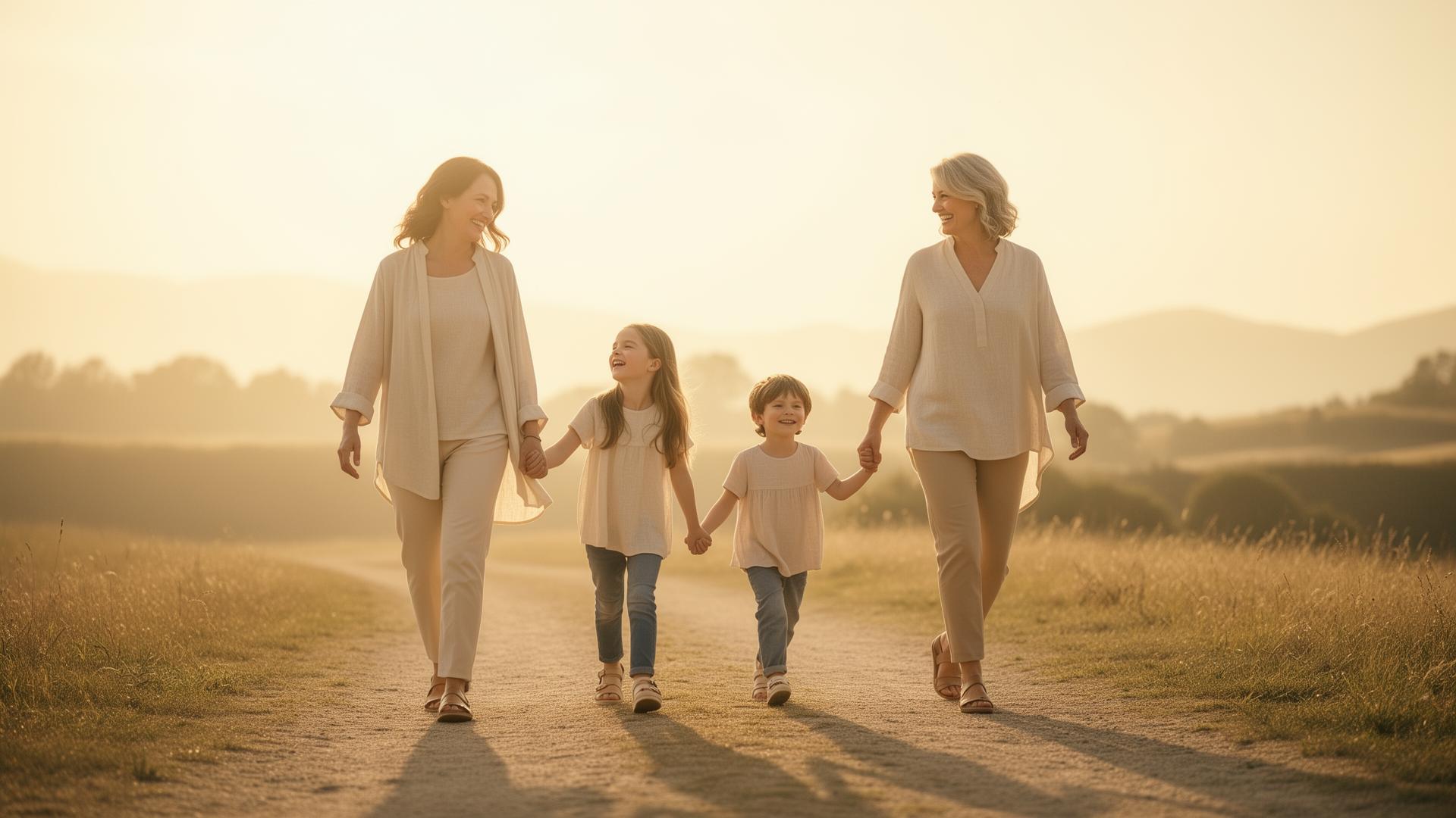 Familie beim gemeinsamen Spaziergang